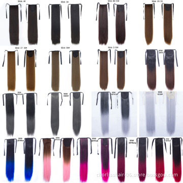 Ombre Hair Long Clip In Synthetic Ponytail Wrap Around Hairpiece Straight PonyTail Heat Resistant Fiber Hair Extension for Women